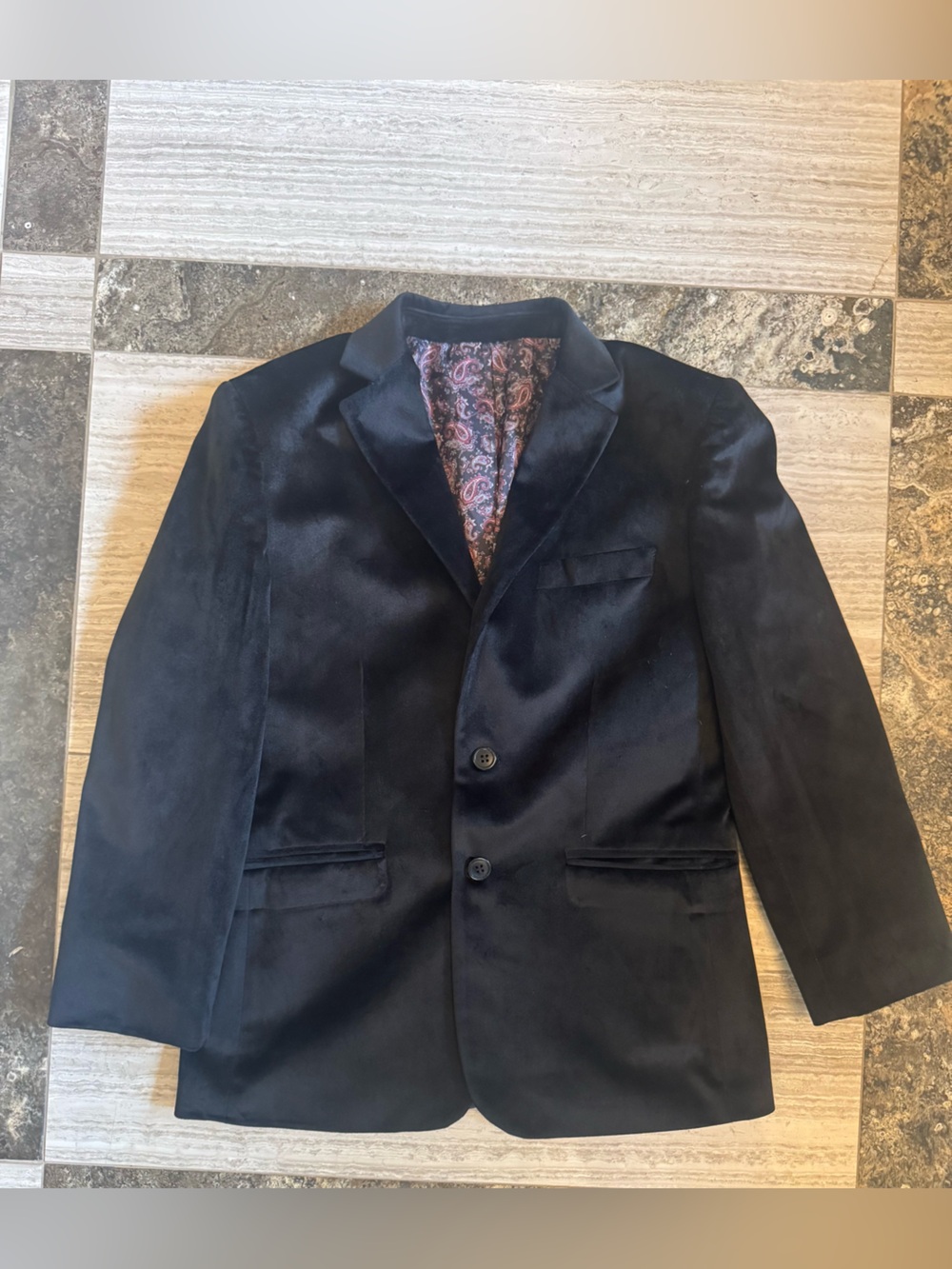 Isaac Mizrahi Boys Black Velvet Sport Coat with Paisley Lining